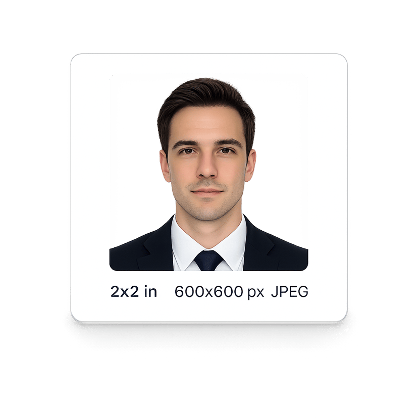 Digital passport photo — 2x2 inches, 600x600 pixels
