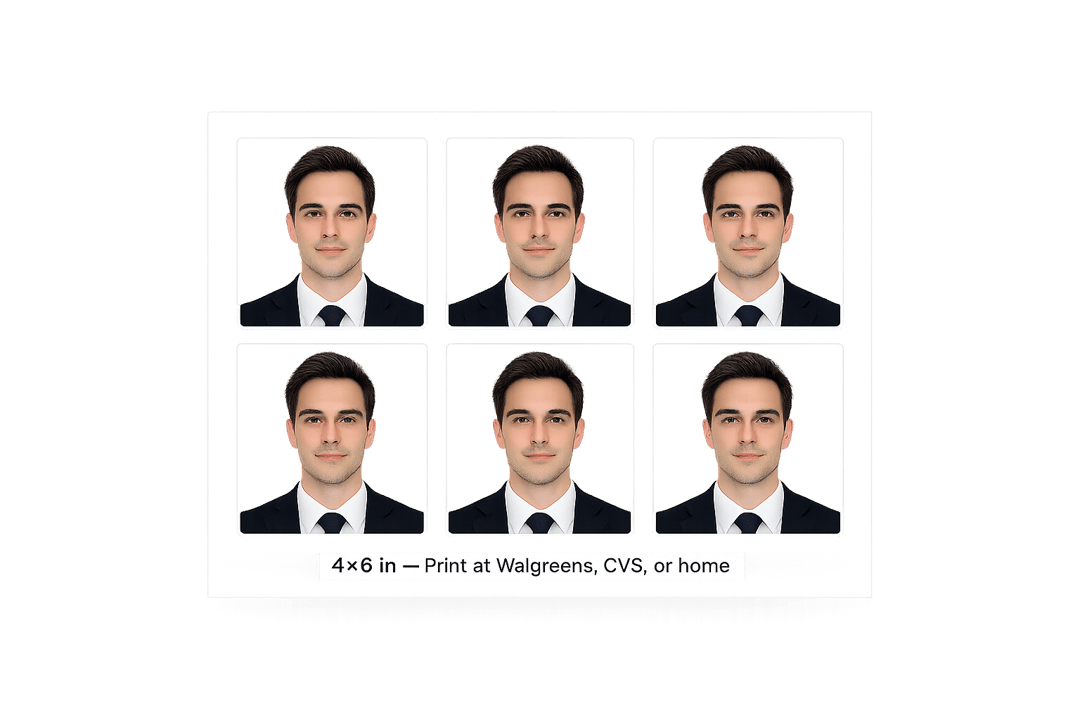 4x6 print sheet with six passport photos